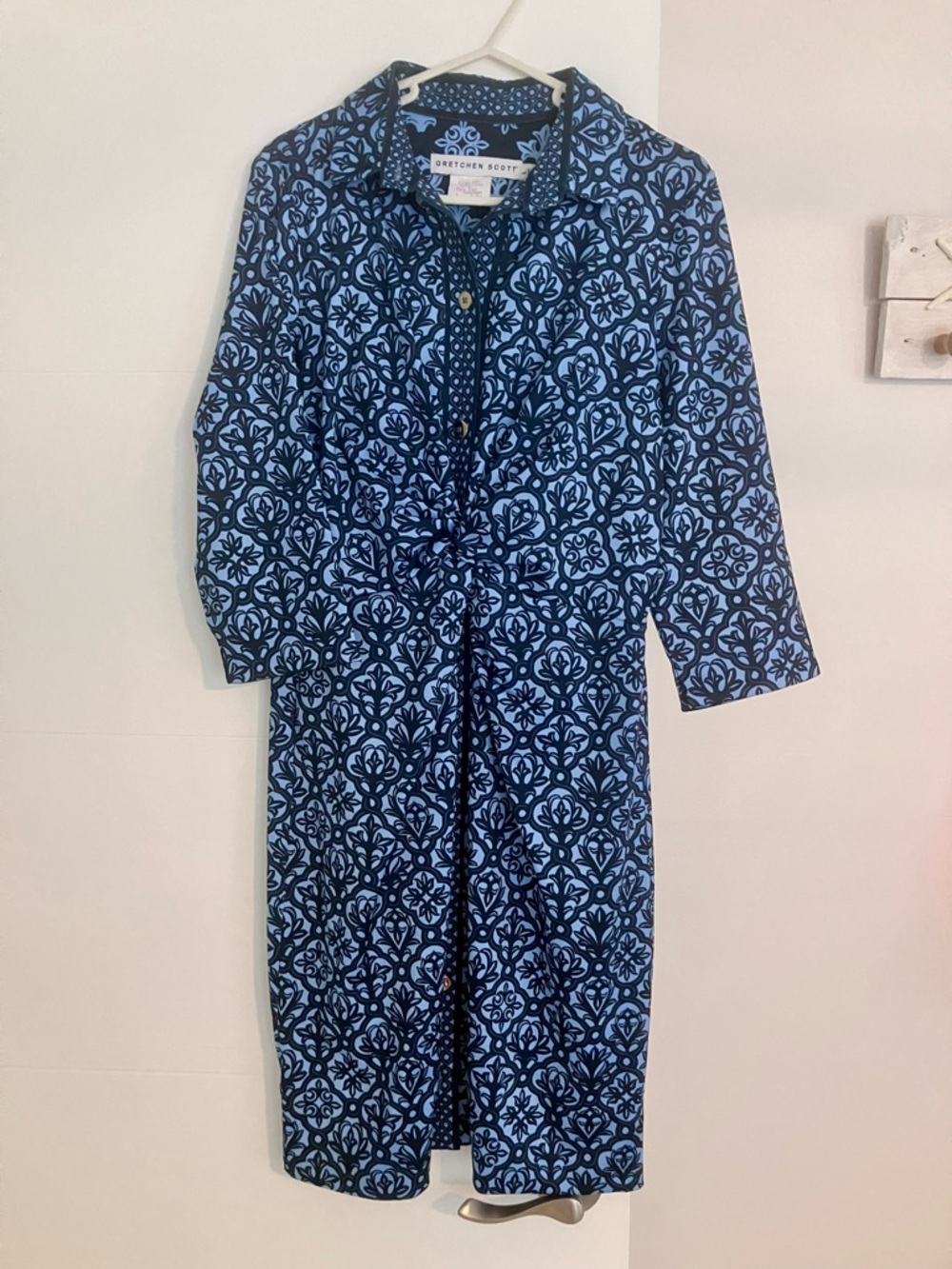 Gretchen Scott Designs Blue Patterned 3/4 Sleeve Shirt Dress